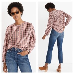 Madewell Meadow Plaid Shirt In Check Button Front Top Sz M Preppy Grunge